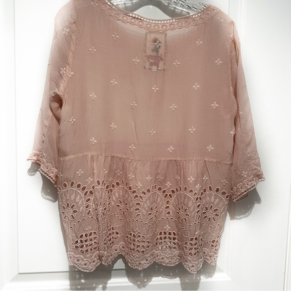 JOHNNY WAS Tunic Top Embroidered Peach Size XS Preppy Boho Travel Comfort - Picture 11 of 13